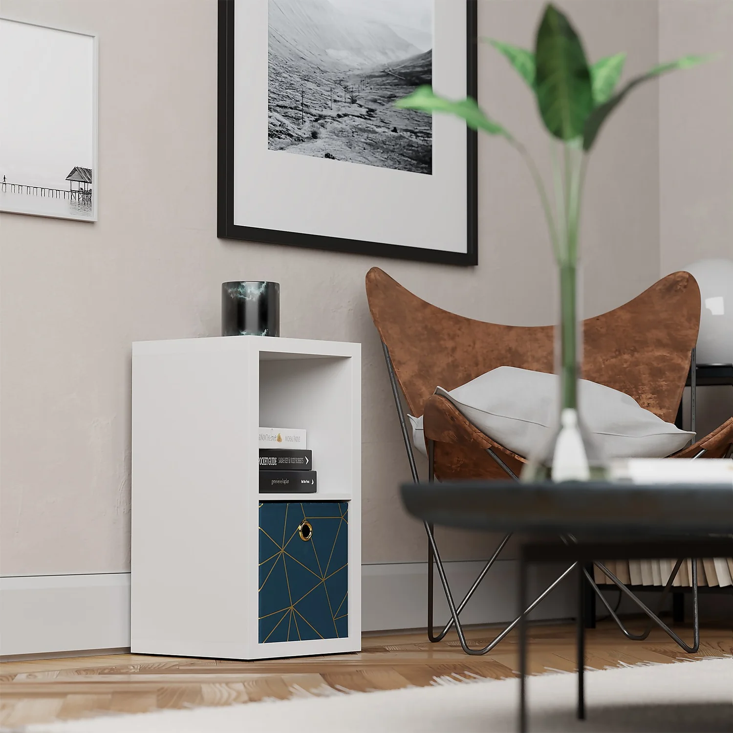 Clever Cube Velvet Geometric Insert - Smokey Blue & Gold 4 Clever Cube Velvet Geometric Insert - Smokey Blue & Gold - Image 2