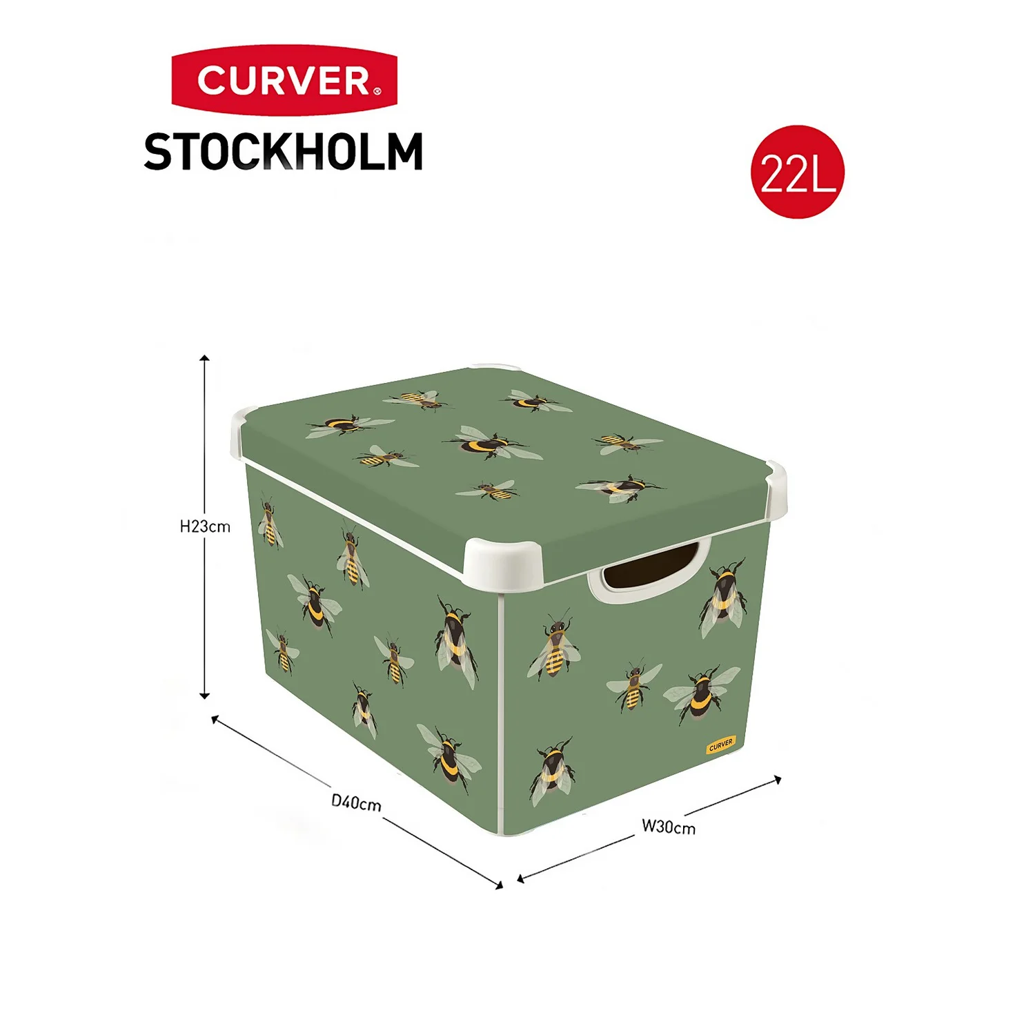 Curver Stockholm Bees Deco Storage Box - Green - 22L 8 Curver Stockholm Bees Deco Storage Box - Green - 22L - Image 6