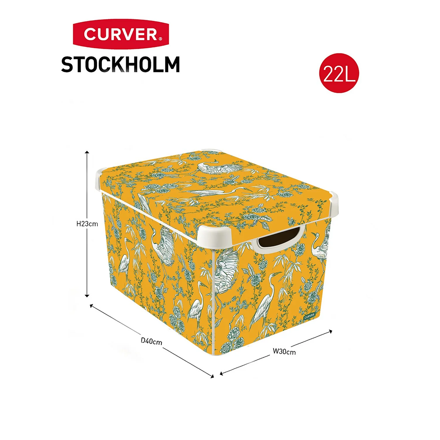 Curver Stockholm Stork Deco Storage Box - Yellow - 22L 8 Curver Stockholm Stork Deco Storage Box - Yellow - 22L - Image 6