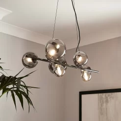 Orb II 7 Light Diner Pendant - Black Chrome Smoke