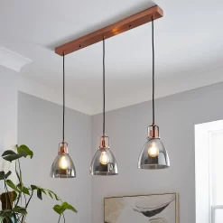 Decan 3 Light Diner Pendant - Smoke & Copper