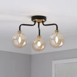 Shoreditch Three Light Semi Flush Ceiling Light - Champagne & Brass