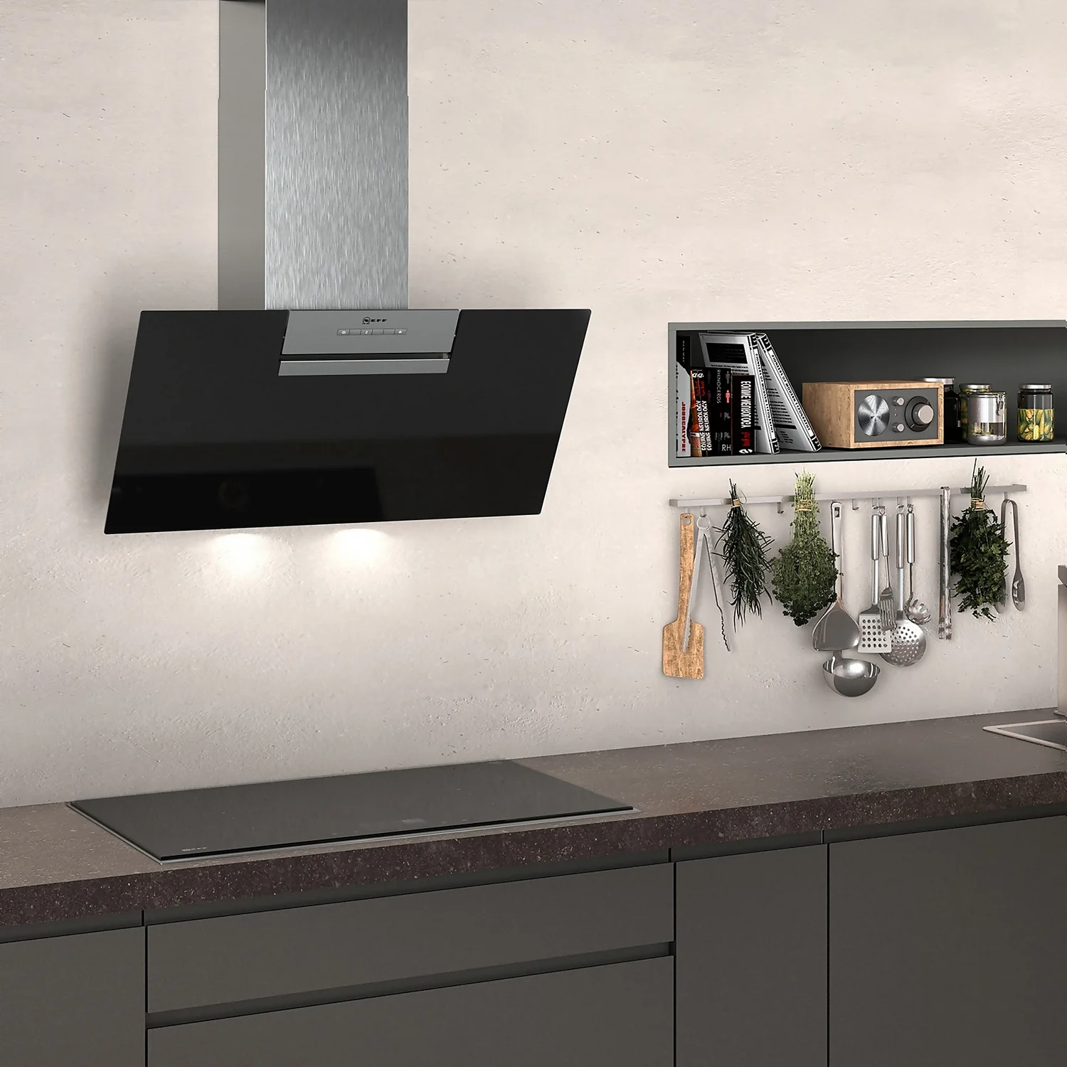 NEFF N30 D85IEE1S0B 80 Cm Angled Chimney Cooker Hood - Black 4 NEFF N30 D85IEE1S0B 80 Cm Angled Chimney Cooker Hood - Black - Image 2
