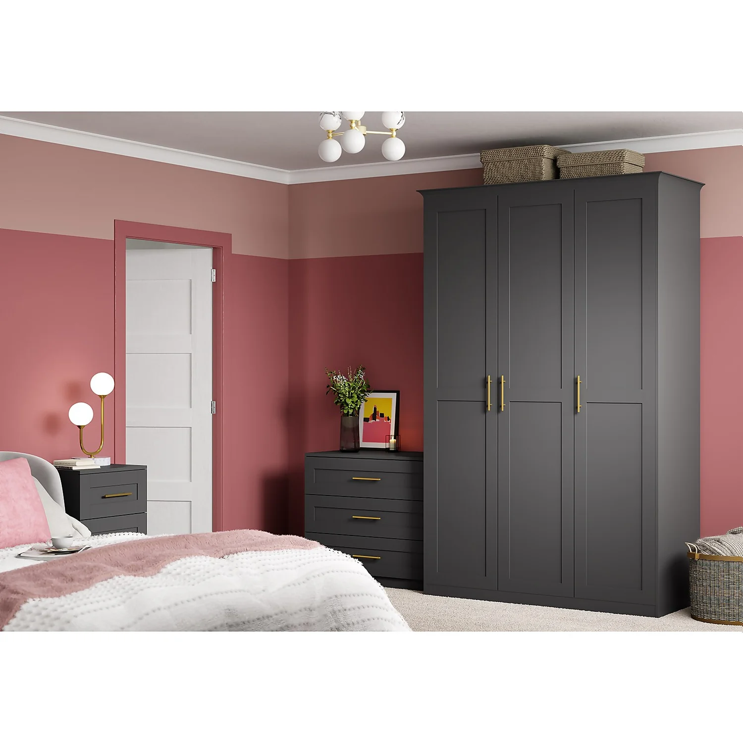 House Beautiful Realm Fitted Look Triple Wardrobe, White Carcass - Carbon Grey Shaker Doors (W) 1451mm X (H) 2256mm 4 House Beautiful Realm Fitted Look Triple Wardrobe, White Carcass - Carbon Grey Shaker Doors (W) 1451mm X (H) 2256mm - Image 2
