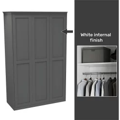 House Beautiful Realm Fitted Look Triple Wardrobe, White Carcass - Carbon Grey Shaker Doors (W) 1451mm X (H) 2256mm
